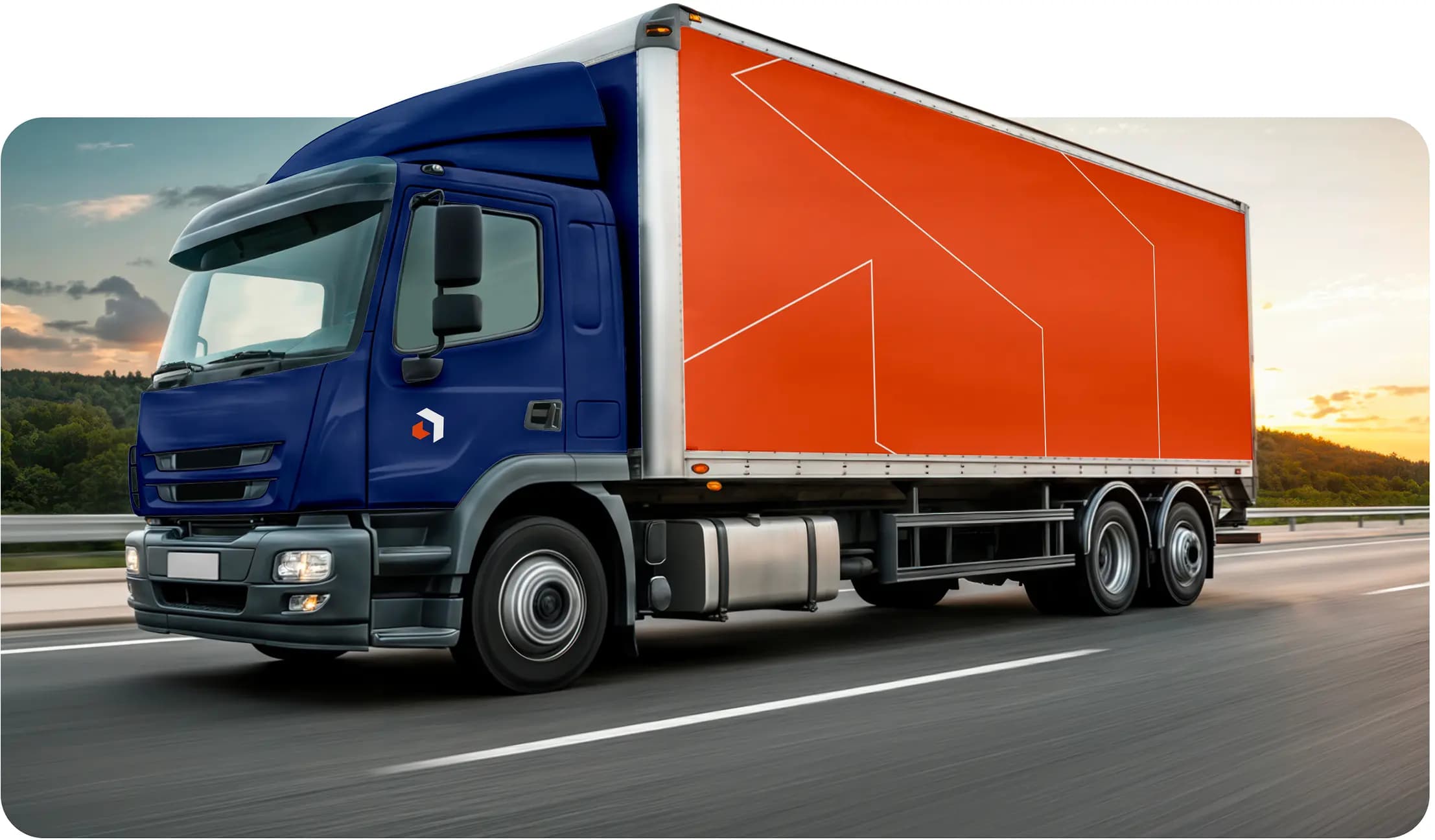 Red semi truck transporting cargo on highway for long-distance freight shipping